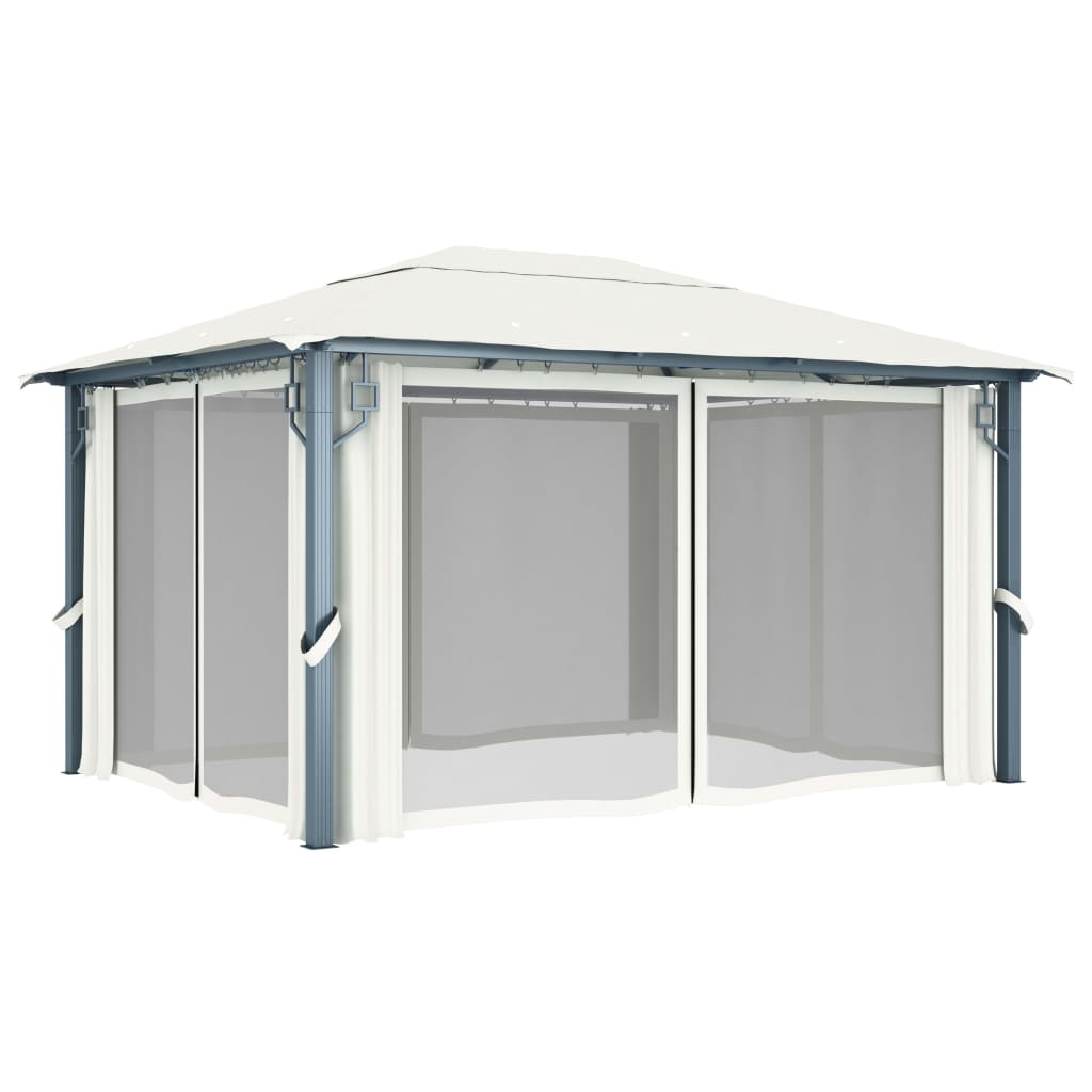 Pavillon mit Vorhängen 300 x 300 cm Creme Aluminium