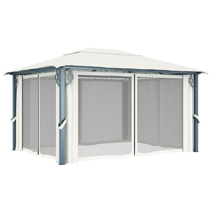 Pavillon mit Vorhängen 300 x 300 cm Creme Aluminium