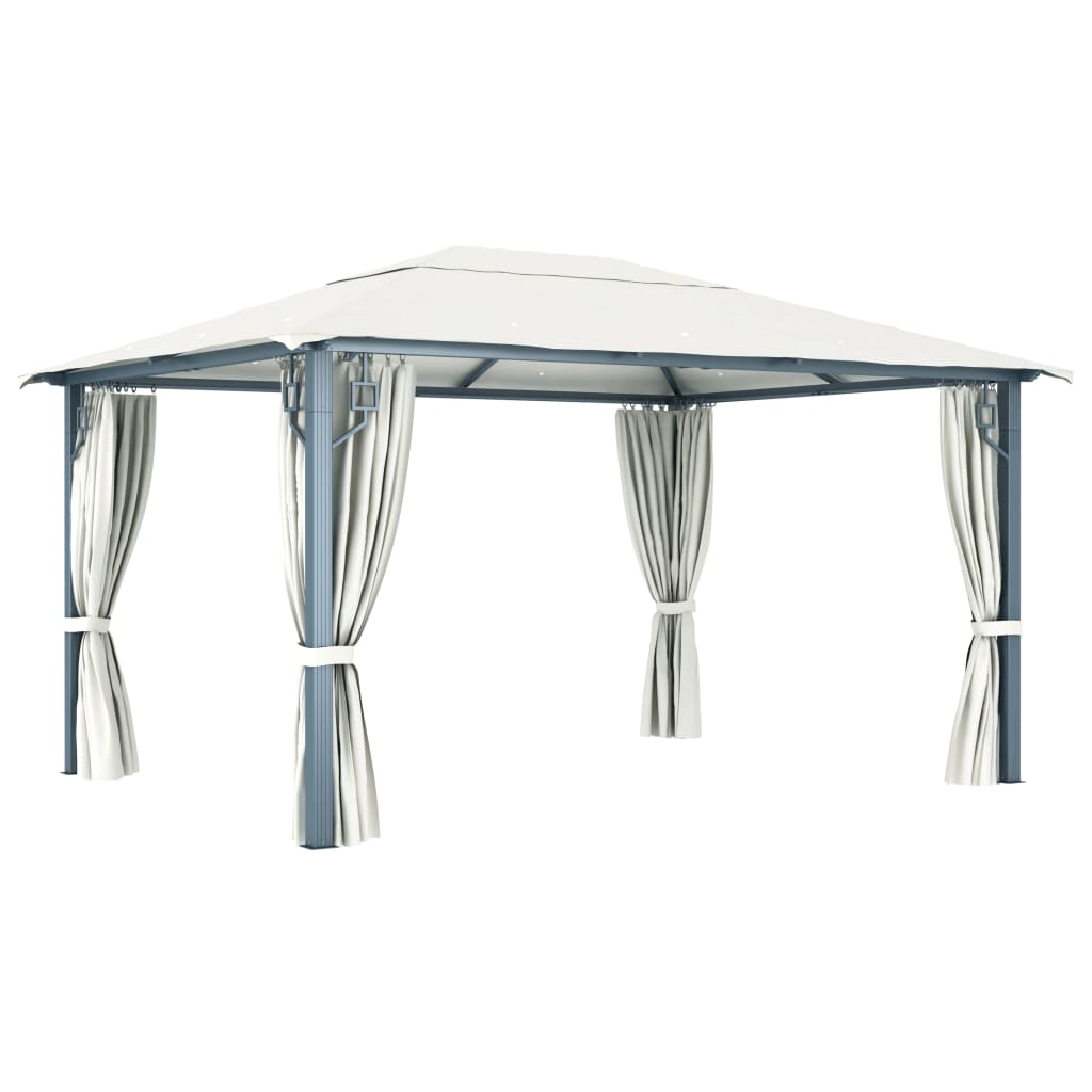 Pavillon mit Vorhängen 300 x 300 cm Creme Aluminium