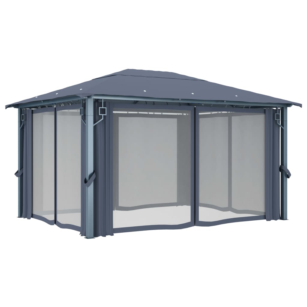 Pavillon mit Vorhängen 300 x 300 cm Creme Aluminium