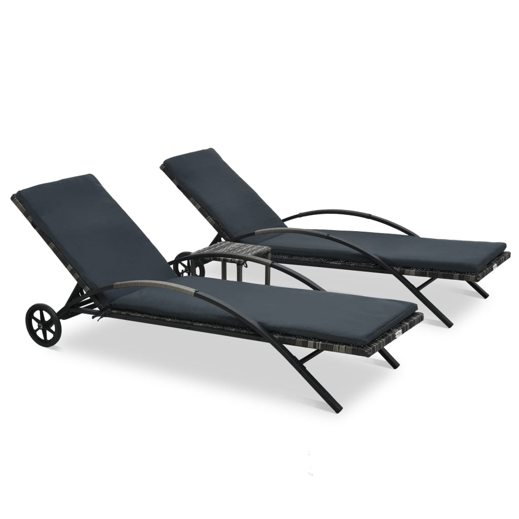 Sonnenliegen mit Tisch Poly Rattan Schwarz