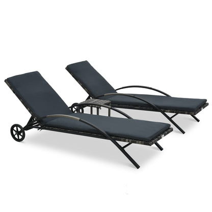 Sonnenliegen mit Tisch Poly Rattan Schwarz