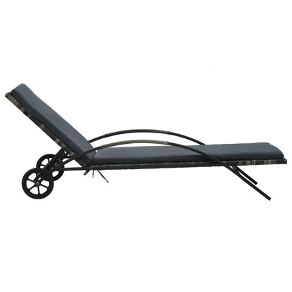 Sonnenliegen mit Tisch Poly Rattan Schwarz