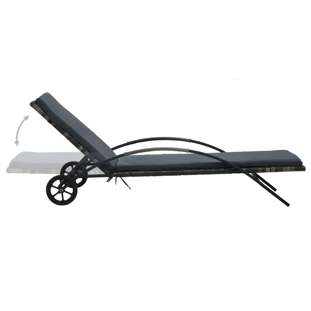 Sonnenliegen mit Tisch Poly Rattan Schwarz