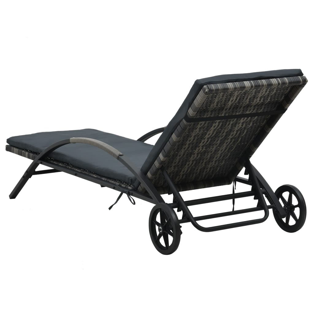 Sonnenliegen mit Tisch Poly Rattan Schwarz
