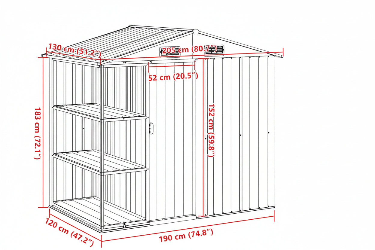 Gartenhaus Mit Regal 205X130X183 Cm Eisen