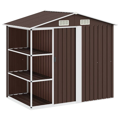 Gartenhaus mit Regal Braun 205x130x183 cm Eisen