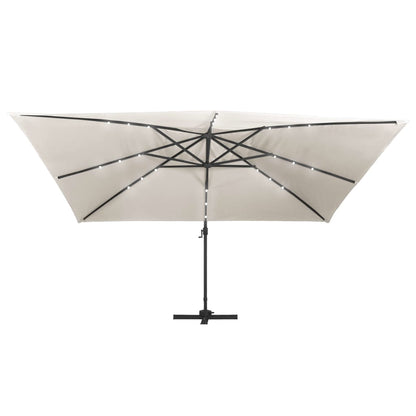 Ampelschirm mit LED-Beleuchtung Alu-Mast 400x300 cm Sandweiß