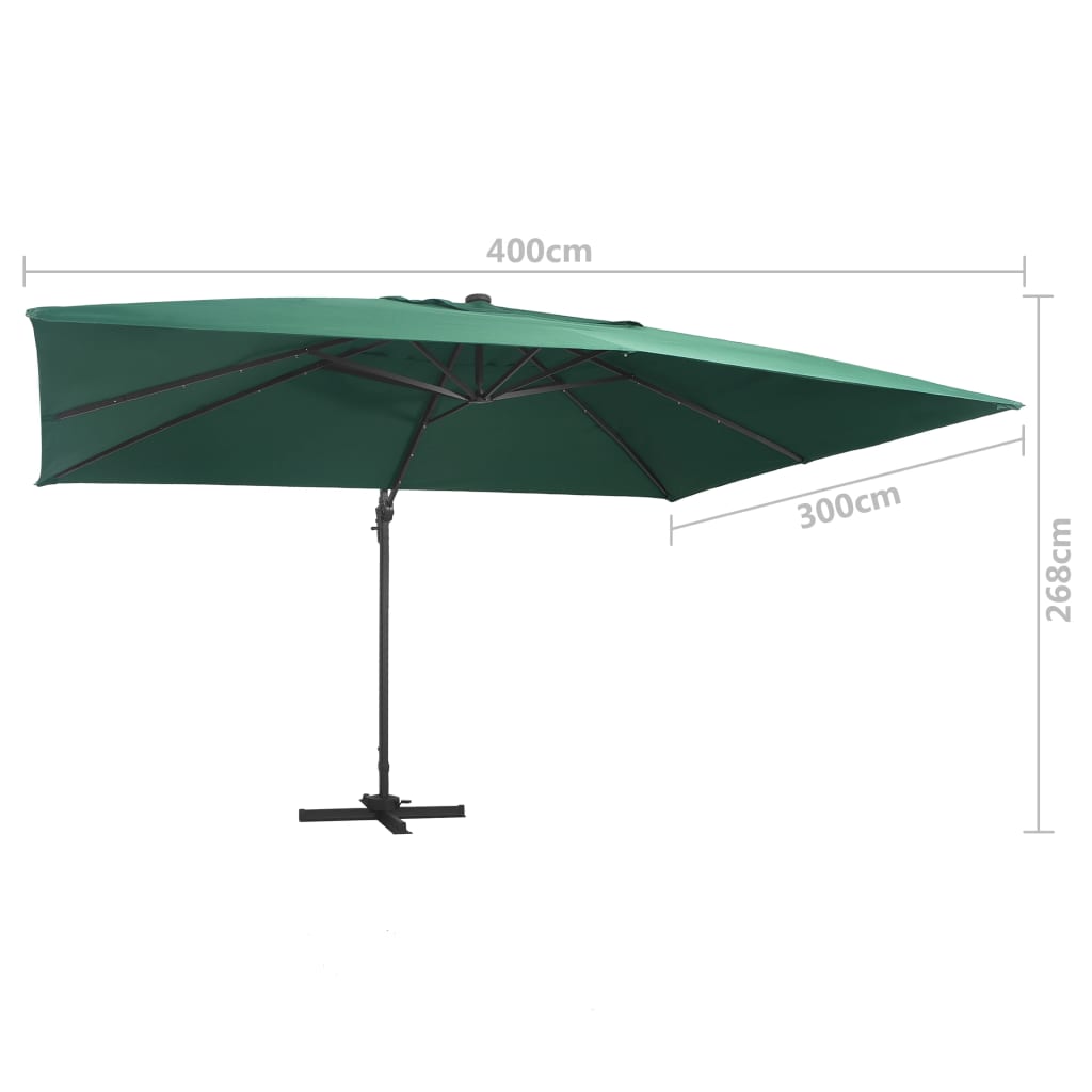 Ampelschirm mit LED-Beleuchtung Alu-Mast 400x300 cm Sandweiß