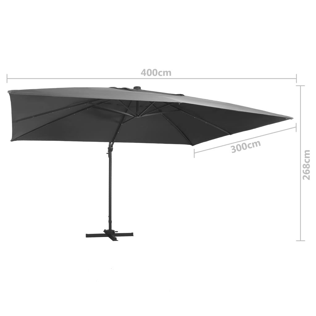 Ampelschirm mit LED-Beleuchtung Alu-Mast 400x300 cm Sandweiß