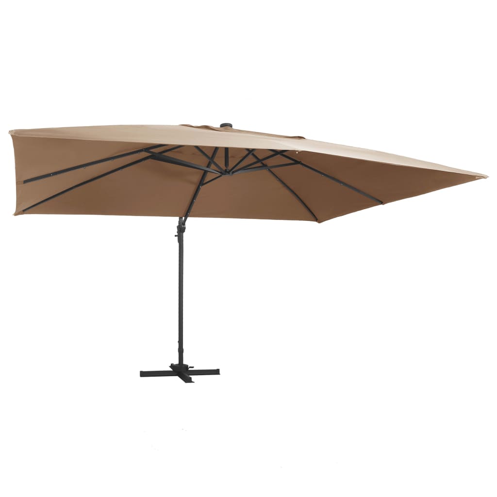 Ampelschirm mit LED-Beleuchtung Alu-Mast 400x300 cm Sandweiß
