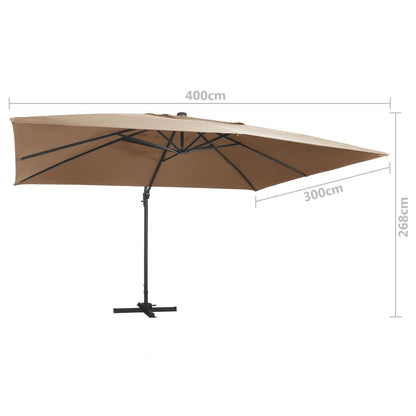 Ampelschirm mit LED-Beleuchtung Alu-Mast 400x300 cm Sandweiß