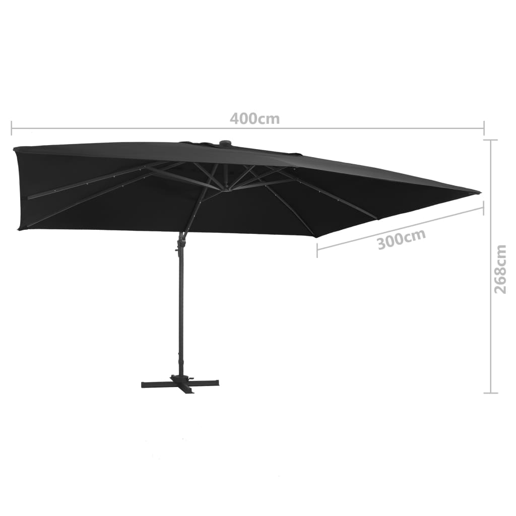 Ampelschirm mit LED-Beleuchtung Alu-Mast 400x300 cm Sandweiß