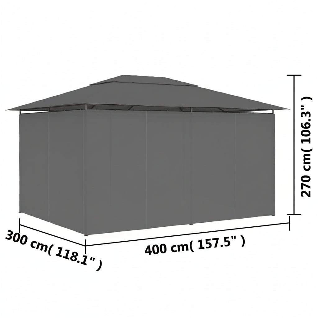 Gartenpavillon mit Vorhängen 4 x 3 m Anthrazit