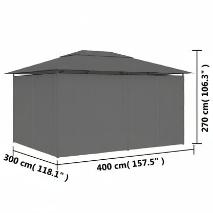 Gartenpavillon mit Vorhängen 4 x 3 m Anthrazit