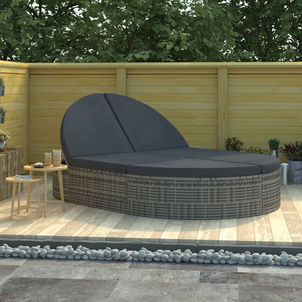 Doppel-Sonnenliege Mit Kissen Poly Rattan