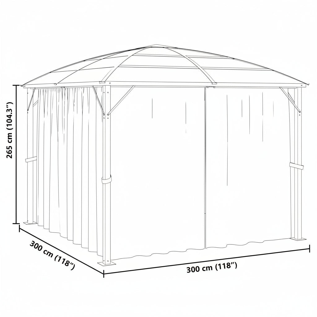 Pavillon mit Vorhängen 300 x 300 x 265 cm Anthrazit