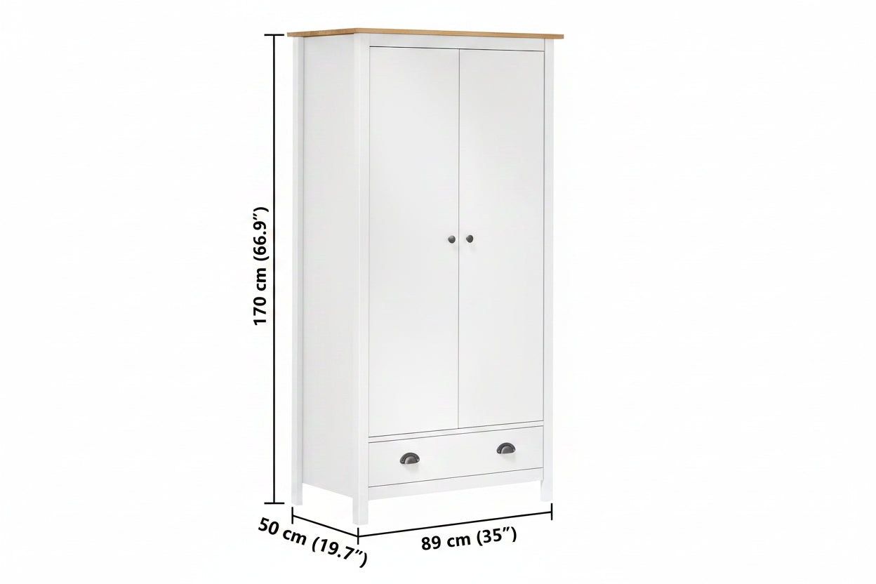 Kleiderschrank mit 2 Türen Hill Weiß 89x50x170 cm Kiefernholz