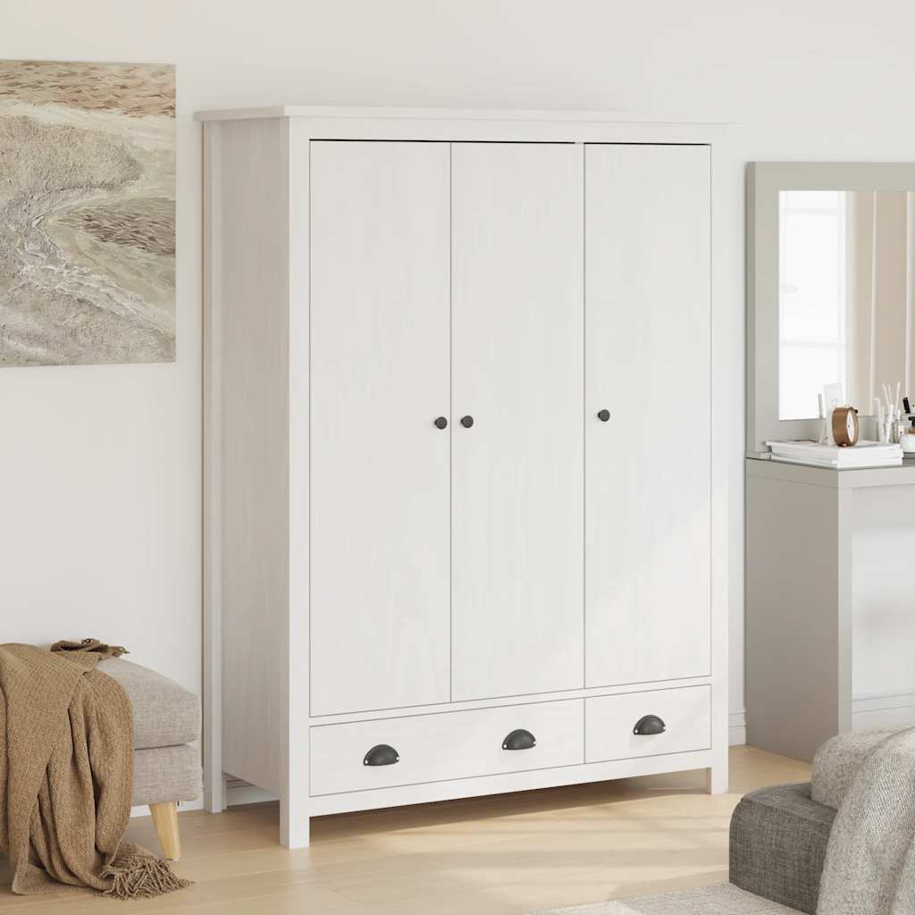 Kleiderschrank mit 3 Türen Hill Weiß 127x50x170 cm Kiefernholz