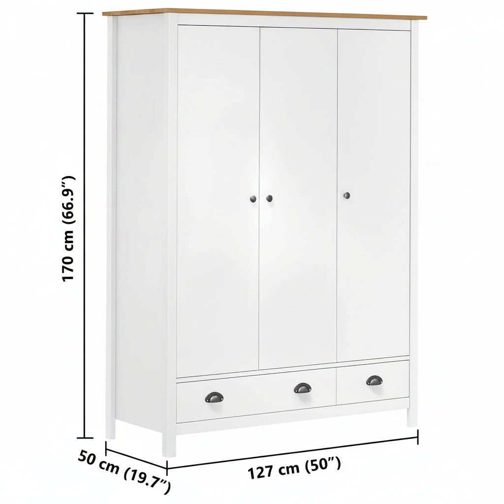 Kleiderschrank mit 3 Türen Hill Weiß 127x50x170 cm Kiefernholz