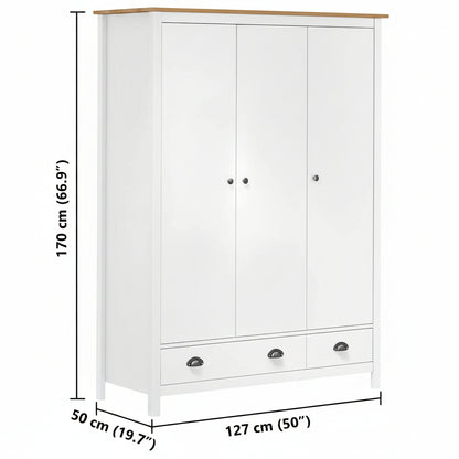 Kleiderschrank mit 3 Türen Hill Weiß 127x50x170 cm Kiefernholz