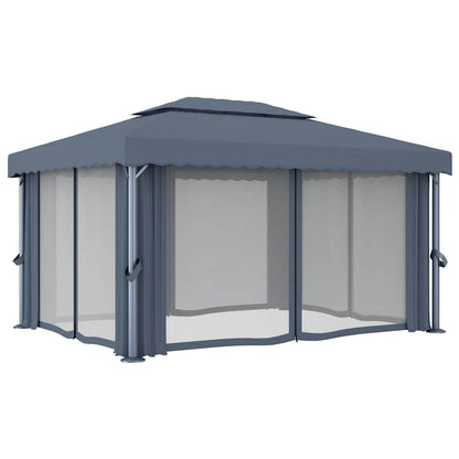 Pavillon mit Vorhang 4x3 m Cremeweiß Aluminium