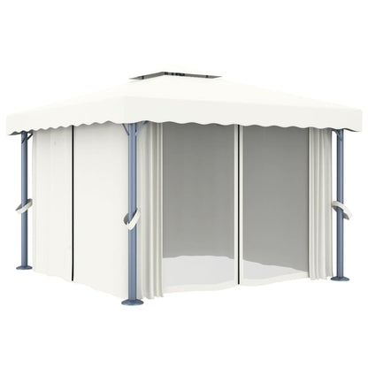 Pavillon mit Vorhang 4x3 m Cremeweiß Aluminium