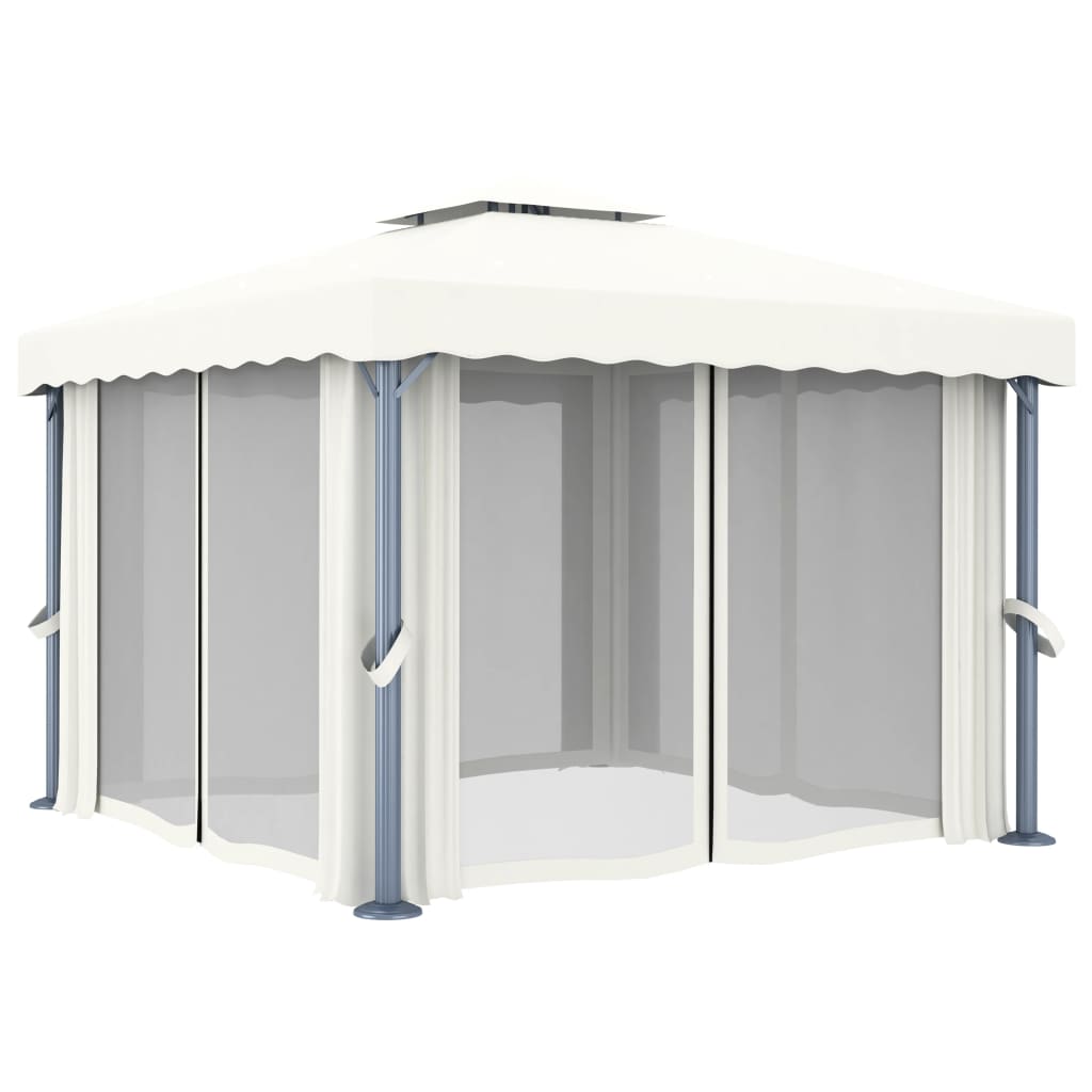 Pavillon mit Vorhang 4x3 m Cremeweiß Aluminium