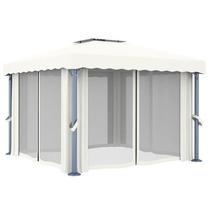 Pavillon mit Vorhang 4x3 m Cremeweiß Aluminium