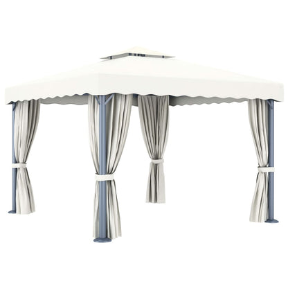 Pavillon mit Vorhang 4x3 m Cremeweiß Aluminium
