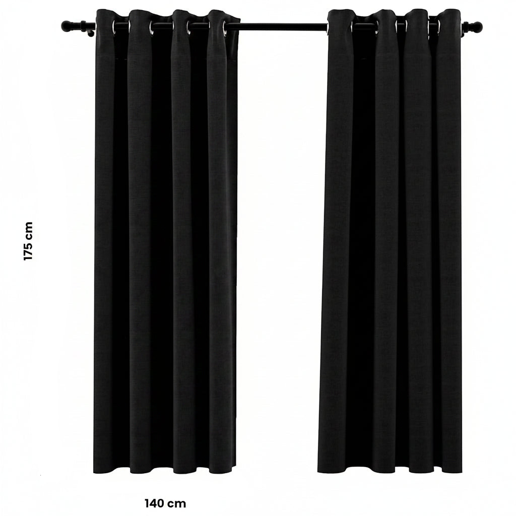 Verdunkelungsvorhänge Ösen Leinenoptik 2 Stk. Schwarz 140x175cm