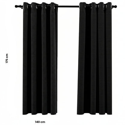 Verdunkelungsvorhänge Ösen Leinenoptik 2 Stk. Schwarz 140x175cm