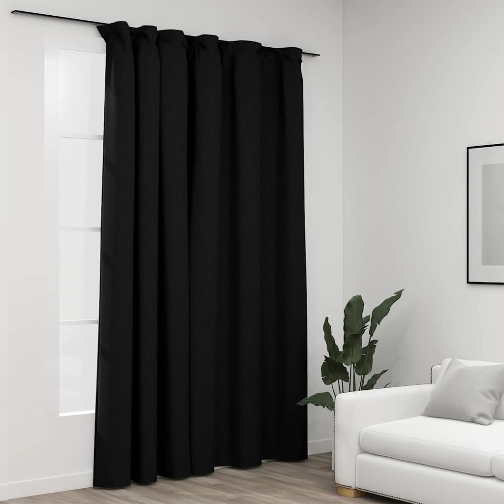 Verdunkelungsvorhänge mit Haken Leinenoptik Schwarz 290x245cm