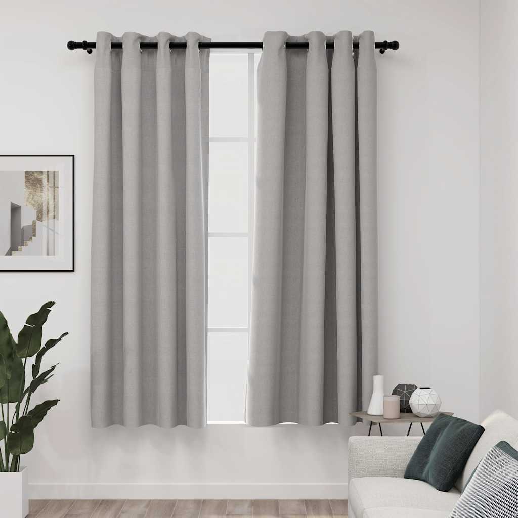 Verdunkelungsvorhänge Ösen Leinenoptik 2 Stk. Schwarz 140x175cm