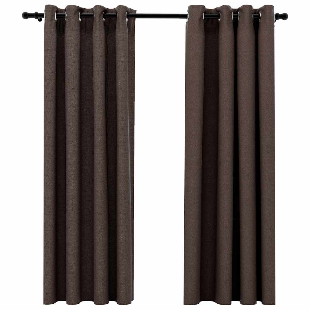 Verdunkelungsvorhänge Ösen Leinenoptik 2 Stk. Schwarz 140x175cm