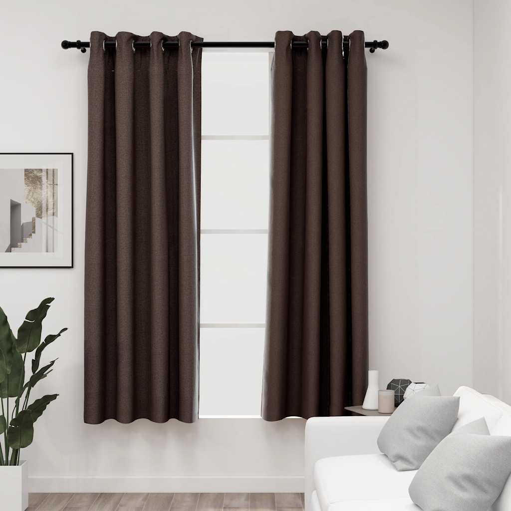 Verdunkelungsvorhänge Ösen Leinenoptik 2 Stk. Schwarz 140x175cm
