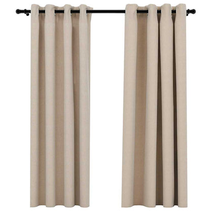 Verdunkelungsvorhänge Ösen Leinenoptik 2 Stk. Schwarz 140x175cm