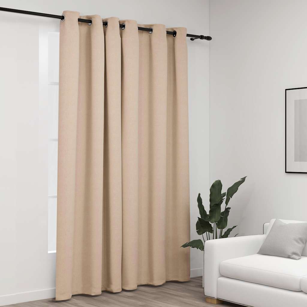 Verdunkelungsvorhang mit Ösen Leinenoptik Schwarz 290x245 cm