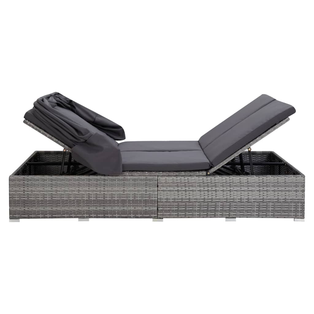 2-Personen-Sonnenliege Mit Auflage Poly Rattan