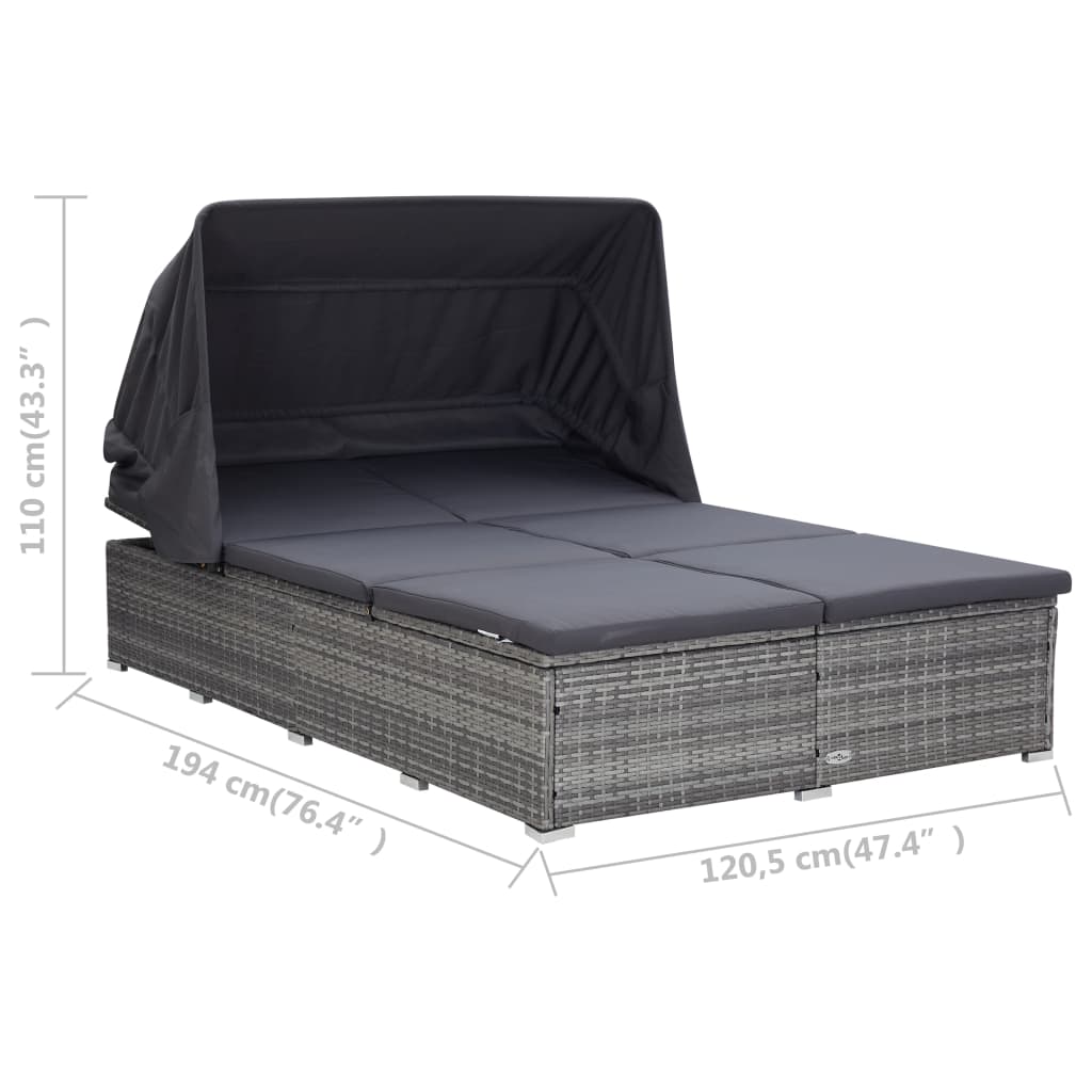 2-Personen-Sonnenliege Mit Auflage Poly Rattan