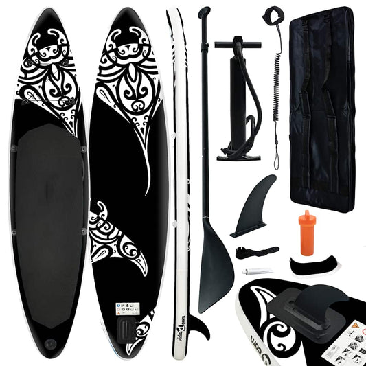 SUP-Board-Set Aufblasbar 305x76x15 cm Schwarz