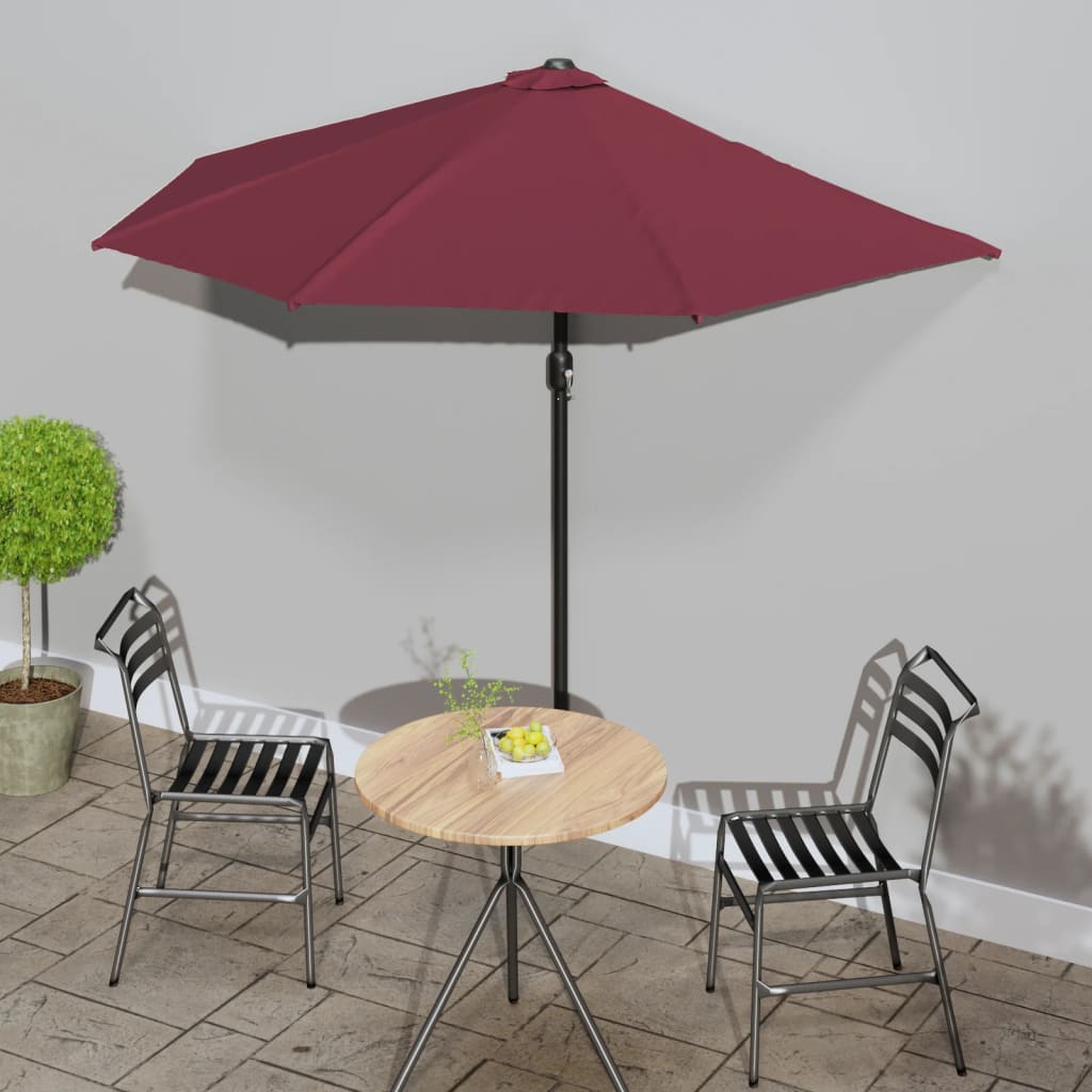 Balkon-Sonnenschirm Alu-Mast Bordeaux 300X155X223Cm Halbrund