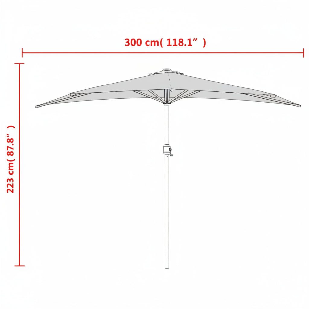 Balkon-Sonnenschirm Alu-Mast Bordeaux 300X155X223Cm Halbrund