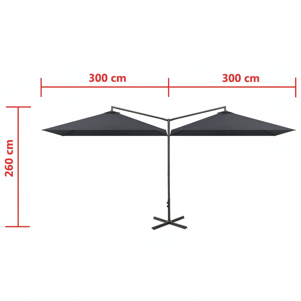 Doppel-Sonnenschirm Mit Stahl-Mast 600X300 Cm