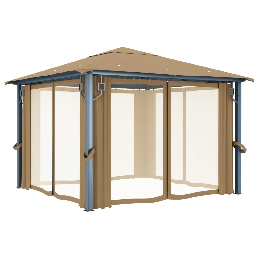 Pavillon mit Vorhängen 300 x 300 cm Creme Aluminium