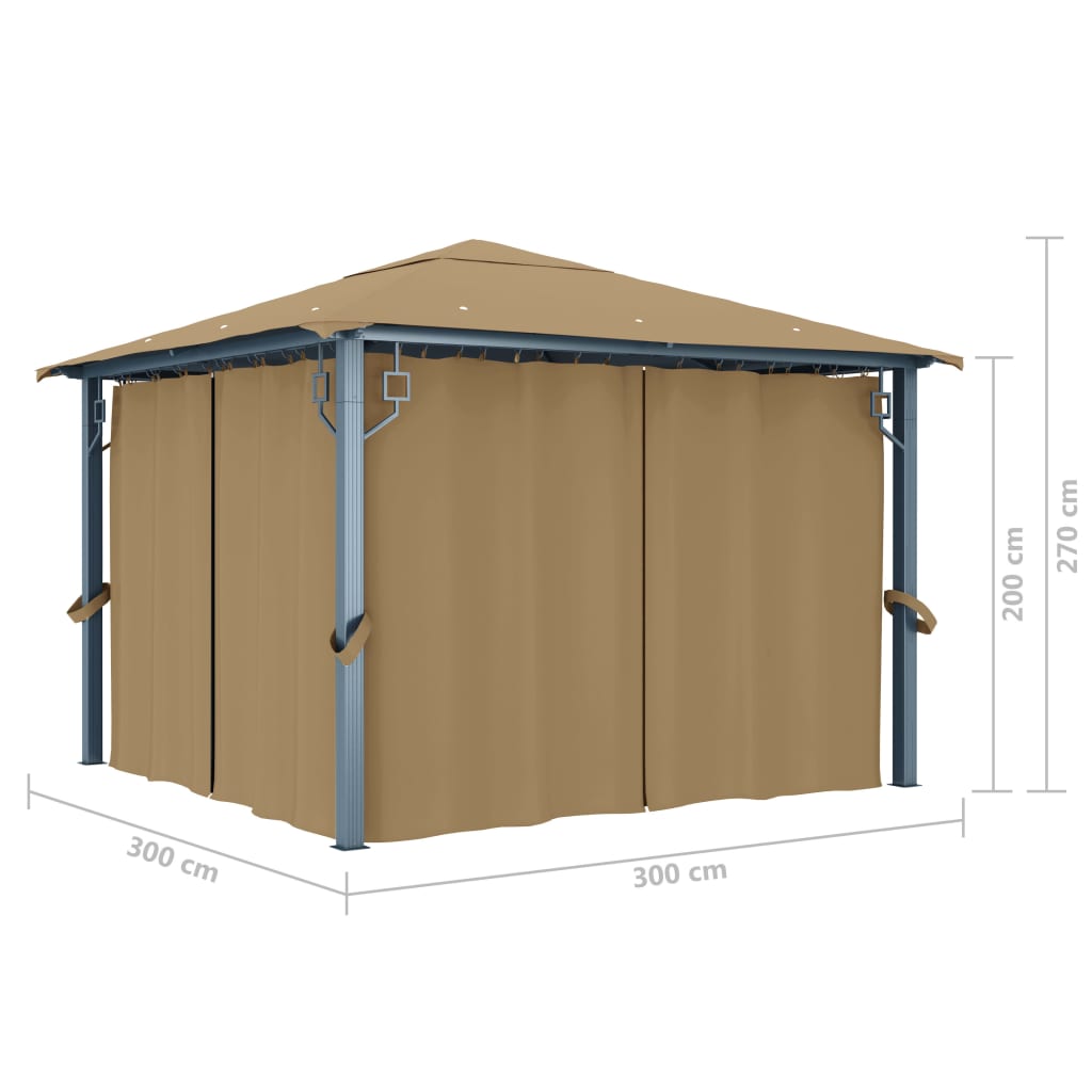 Pavillon mit Vorhängen 300 x 300 cm Creme Aluminium