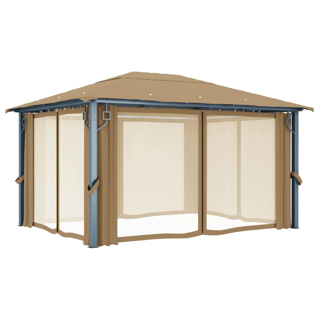 Pavillon mit Vorhängen 300 x 300 cm Creme Aluminium