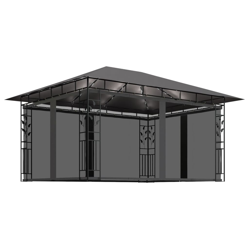 Pavillon mit Moskitonetz & LED-Lichterkette 4x3x2,73m Cremeweiß