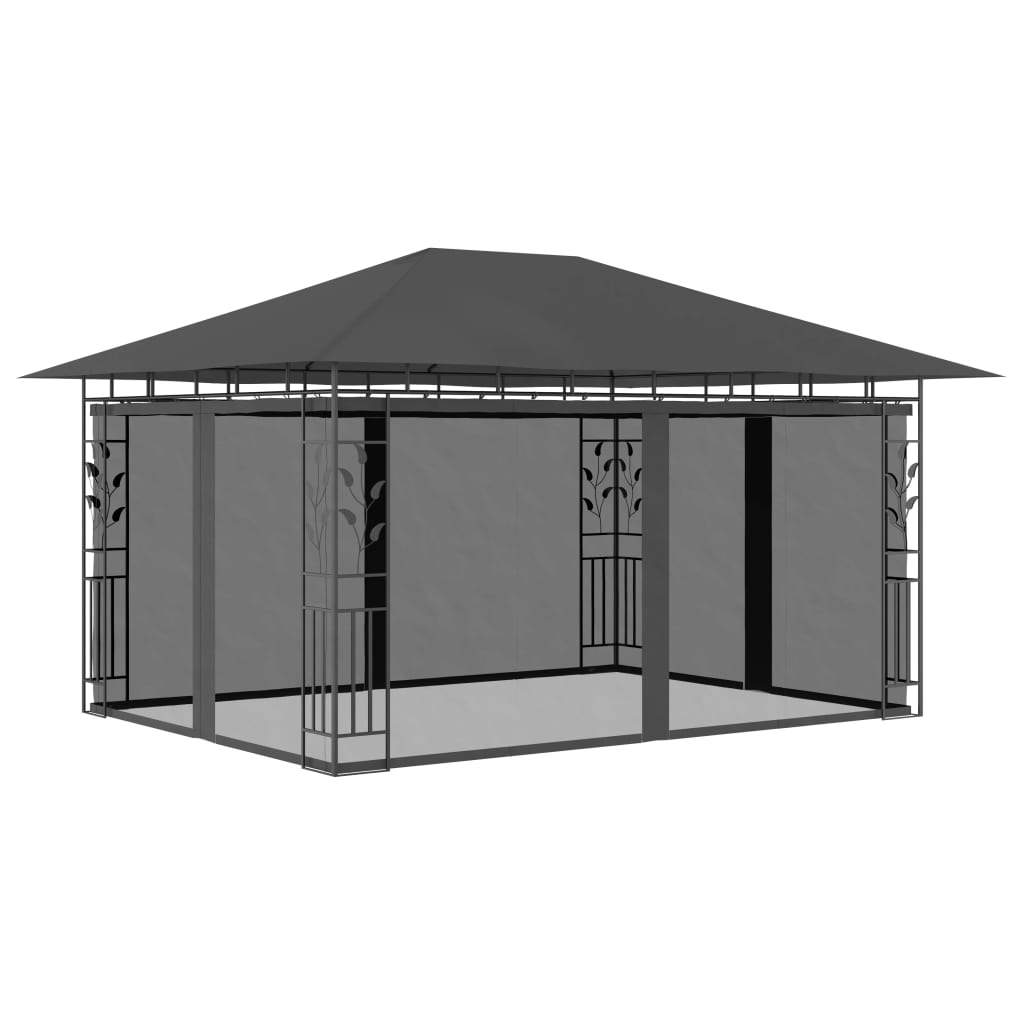 Pavillon mit Moskitonetz & LED-Lichterkette 4x3x2,73m Cremeweiß
