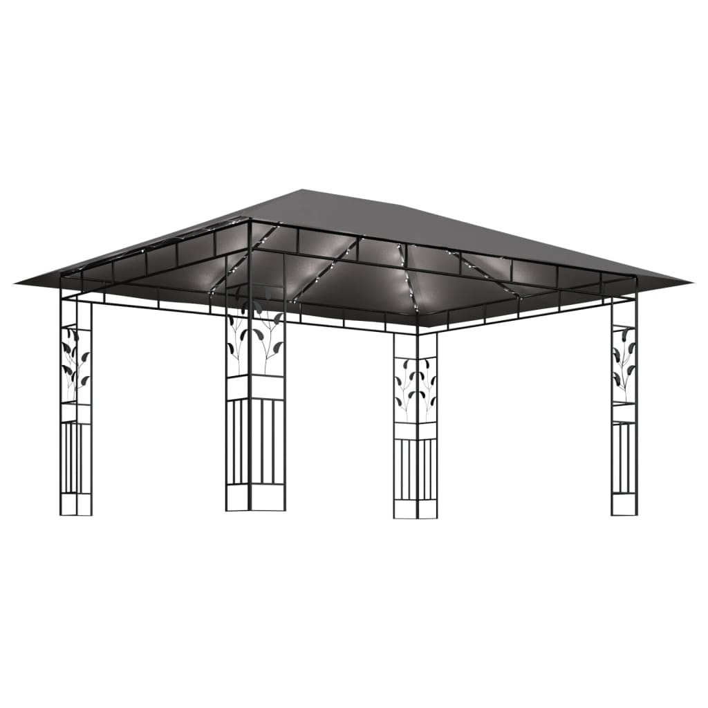 Pavillon mit Moskitonetz & LED-Lichterkette 4x3x2,73m Cremeweiß